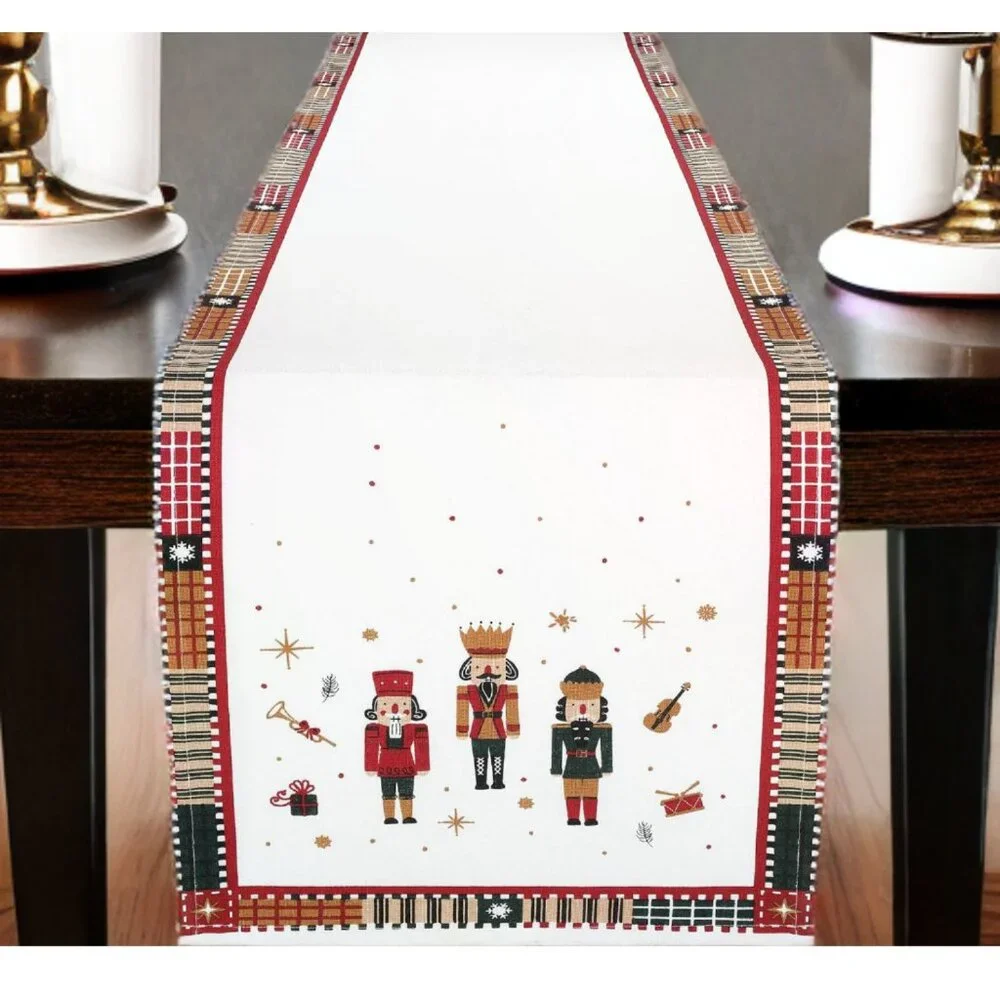 Nutcracker Table Runner Christmas Decor Xmas Holiday Cotton Decorative Cloth 72